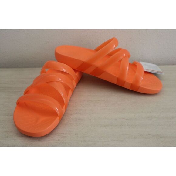 Crocs 208537-83I Women's Sz 9 Persimmon Orange Splash Glossy Strappy Slides - Picture 10 of 10